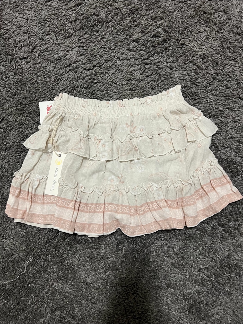 Ocean Drive Cream Mini Skirt with Blush Stripe Ruffles